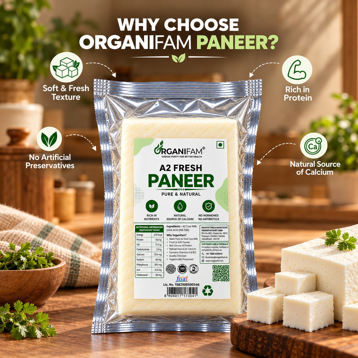 Organifam A2 Fresh Paneer – Soft, Fresh & Pure