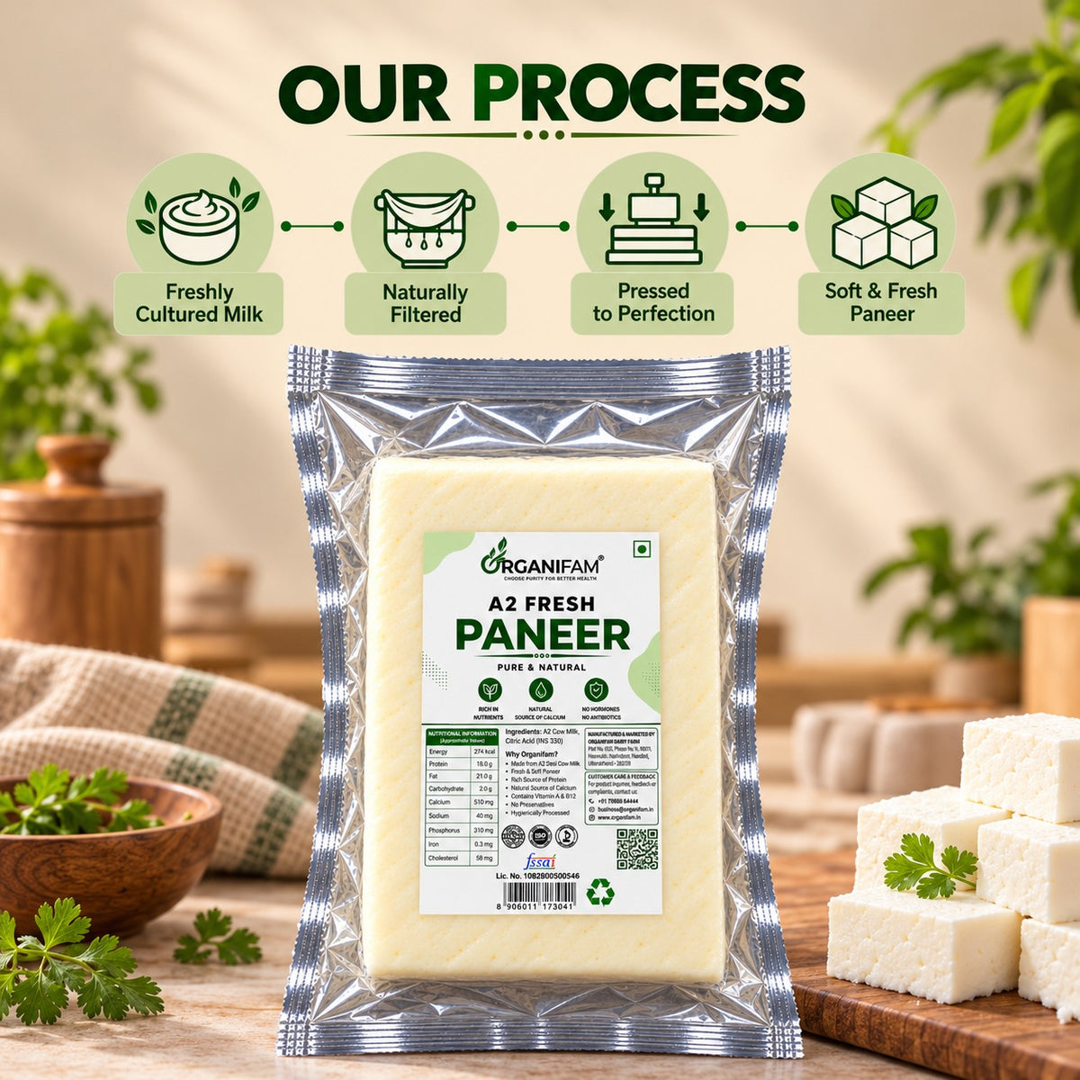 Organifam A2 Fresh Paneer – Soft, Fresh & Pure